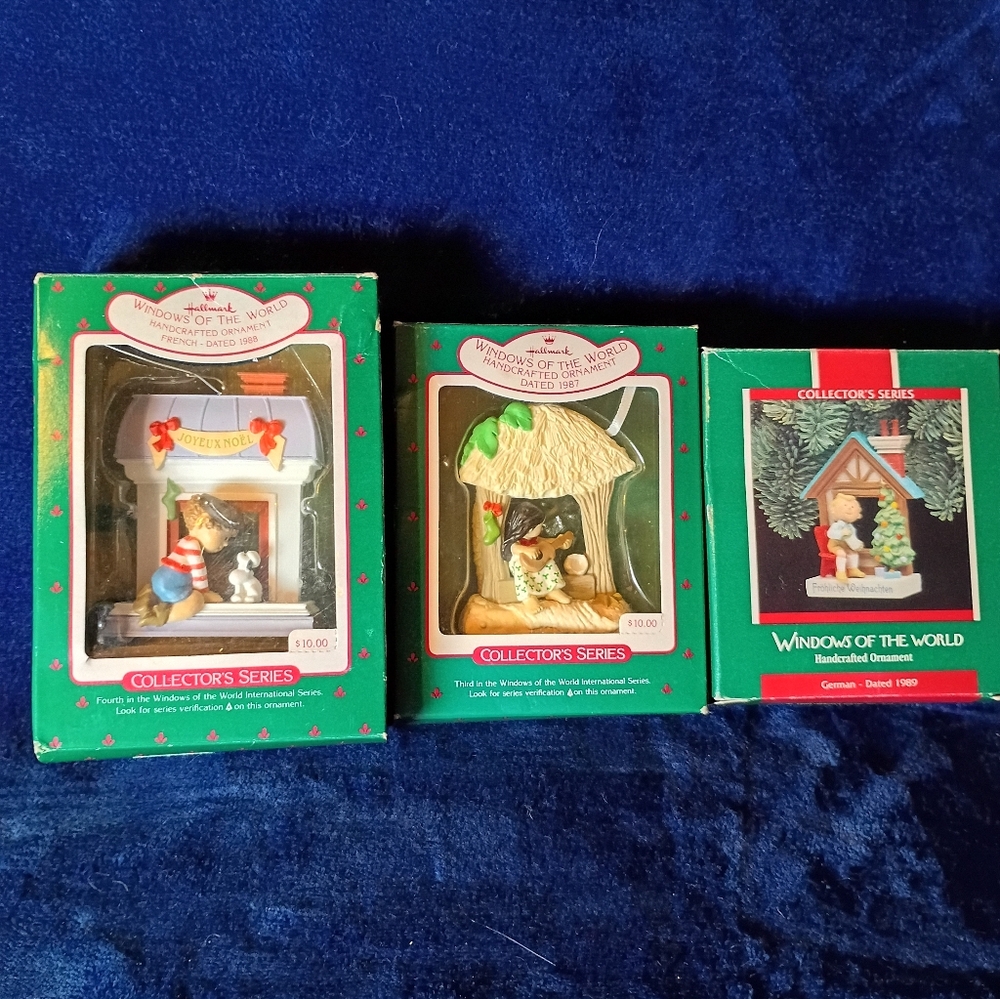 Vintage 80's Windows Of The World Hallmark Christmas Ornament Bundle